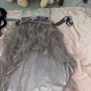 Tan and gold sparkly homecoming dress